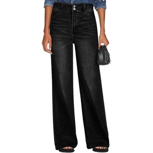 image:imageSidefeel Womens Wide Leg Jeans High Waisted Tummy Control Stretchy Straight Leg Denim Pants with PocketsBlack