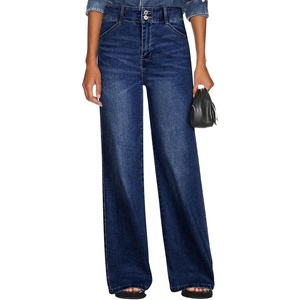 image:imageSidefeel Womens Wide Leg Jeans High Waisted Tummy Control Stretchy Straight Leg Denim Pants with PocketsBluing