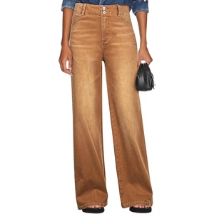 image:imageSidefeel Womens Wide Leg Jeans High Waisted Tummy Control Stretchy Straight Leg Denim Pants with PocketsBrown