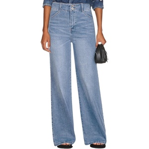 image:imageSidefeel Womens Wide Leg Jeans High Waisted Tummy Control Stretchy Straight Leg Denim Pants with PocketsIceland Blue