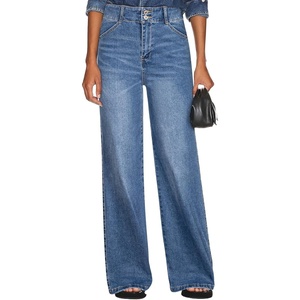 image:imageSidefeel Womens Wide Leg Jeans High Waisted Tummy Control Stretchy Straight Leg Denim Pants with PocketsLight Blue