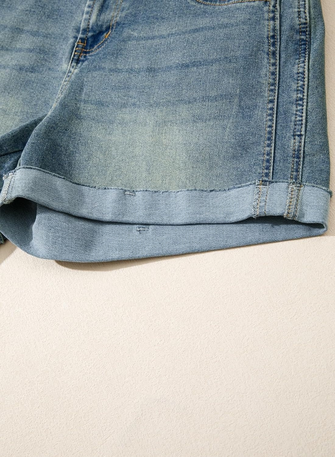 image:imageSidefeel Womens Jean Shorts High Waisted Stretchy Folded Hem Casual Trendy Patchwork Loose Fit Summer Denim ShortsVintage Blue