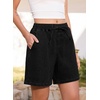 image:imageSIDEFEEL Womens Jean Shorts High Waisted Stretchy Summer Drawstring Elastic Waist Baggy Denim ShortsBlack