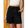 image:imageSIDEFEEL Womens Jean Shorts High Waisted Stretchy Summer Drawstring Elastic Waist Baggy Denim ShortsBlack