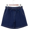 image:imageSIDEFEEL Womens Jean Shorts High Waisted Stretchy Summer Drawstring Elastic Waist Baggy Denim ShortsBluing