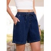 image:imageSIDEFEEL Womens Jean Shorts High Waisted Stretchy Summer Drawstring Elastic Waist Baggy Denim ShortsBluing