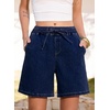 image:imageSIDEFEEL Womens Jean Shorts High Waisted Stretchy Summer Drawstring Elastic Waist Baggy Denim ShortsBluing