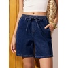 image:imageSIDEFEEL Womens Jean Shorts High Waisted Stretchy Summer Drawstring Elastic Waist Baggy Denim ShortsBluing