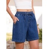 image:imageSIDEFEEL Womens Jean Shorts High Waisted Stretchy Summer Drawstring Elastic Waist Baggy Denim ShortsDark Blue