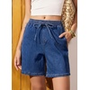 image:imageSIDEFEEL Womens Jean Shorts High Waisted Stretchy Summer Drawstring Elastic Waist Baggy Denim ShortsDark Blue