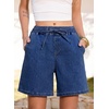 image:imageSIDEFEEL Womens Jean Shorts High Waisted Stretchy Summer Drawstring Elastic Waist Baggy Denim ShortsDark Blue