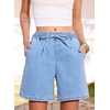 image:imageSIDEFEEL Womens Jean Shorts High Waisted Stretchy Summer Drawstring Elastic Waist Baggy Denim ShortsIceland Blue