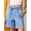 image:imageSIDEFEEL Womens Jean Shorts High Waisted Stretchy Summer Drawstring Elastic Waist Baggy Denim ShortsIceland Blue