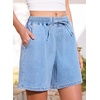 image:imageSIDEFEEL Womens Jean Shorts High Waisted Stretchy Summer Drawstring Elastic Waist Baggy Denim ShortsIceland Blue