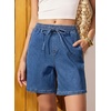 image:imageSIDEFEEL Womens Jean Shorts High Waisted Stretchy Summer Drawstring Elastic Waist Baggy Denim ShortsLight Blue