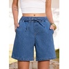 image:imageSIDEFEEL Womens Jean Shorts High Waisted Stretchy Summer Drawstring Elastic Waist Baggy Denim ShortsLight Blue