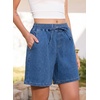 image:imageSIDEFEEL Womens Jean Shorts High Waisted Stretchy Summer Drawstring Elastic Waist Baggy Denim ShortsLight Blue