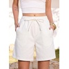 image:imageSIDEFEEL Womens Jean Shorts High Waisted Stretchy Summer Drawstring Elastic Waist Baggy Denim ShortsWhite