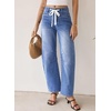 image:imageSidefeel Barrel Jeans for Women Drawstring Wide Leg High Waisted Baggy Stretchy Boyfriend Trendy Cropped Ankle Denim PantsBlue