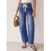 image:imageSidefeel Barrel Jeans for Women Drawstring Wide Leg High Waisted Baggy Stretchy Boyfriend Trendy Cropped Ankle Denim PantsDark Blue