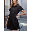 image:imageSidefeel Denim Dress for Women Casual Short Sleeve Collared Button Down Jean Dress Trendy A Line Summer Shirt DressBlack