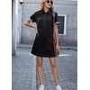 image:imageSidefeel Denim Dress for Women Casual Short Sleeve Collared Button Down Jean Dress Trendy A Line Summer Shirt DressBlack