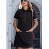 image:imageSidefeel Denim Dress for Women Casual Short Sleeve Collared Button Down Jean Dress Trendy A Line Summer Shirt DressBlack