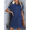 image:imageSidefeel Denim Dress for Women Casual Short Sleeve Collared Button Down Jean Dress Trendy A Line Summer Shirt DressBlue