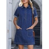 image:imageSidefeel Denim Dress for Women Casual Short Sleeve Collared Button Down Jean Dress Trendy A Line Summer Shirt DressBlue