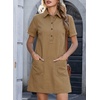image:imageSidefeel Denim Dress for Women Casual Short Sleeve Collared Button Down Jean Dress Trendy A Line Summer Shirt DressBrown