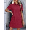 image:imageSidefeel Denim Dress for Women Casual Short Sleeve Collared Button Down Jean Dress Trendy A Line Summer Shirt DressBurgundy