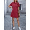image:imageSidefeel Denim Dress for Women Casual Short Sleeve Collared Button Down Jean Dress Trendy A Line Summer Shirt DressBurgundy