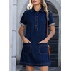 image:imageSidefeel Denim Dress for Women Casual Short Sleeve Collared Button Down Jean Dress Trendy A Line Summer Shirt DressDark Blue