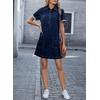 image:imageSidefeel Denim Dress for Women Casual Short Sleeve Collared Button Down Jean Dress Trendy A Line Summer Shirt DressDark Blue
