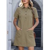 image:imageSidefeel Denim Dress for Women Casual Short Sleeve Collared Button Down Jean Dress Trendy A Line Summer Shirt DressGreen
