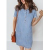 image:imageSidefeel Denim Dress for Women Casual Short Sleeve Collared Button Down Jean Dress Trendy A Line Summer Shirt DressIceland Blue
