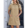 image:imageSidefeel Denim Dress for Women Casual Short Sleeve Collared Button Down Jean Dress Trendy A Line Summer Shirt DressKhaki