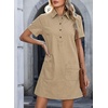 image:imageSidefeel Denim Dress for Women Casual Short Sleeve Collared Button Down Jean Dress Trendy A Line Summer Shirt DressKhaki