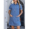 image:imageSidefeel Denim Dress for Women Casual Short Sleeve Collared Button Down Jean Dress Trendy A Line Summer Shirt DressLight Blue