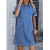 image:imageSidefeel Denim Dress for Women Casual Short Sleeve Collared Button Down Jean Dress Trendy A Line Summer Shirt DressLight Blue
