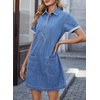 image:imageSidefeel Denim Dress for Women Casual Short Sleeve Collared Button Down Jean Dress Trendy A Line Summer Shirt DressLight Blue