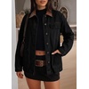 image:imageSidefeel Denim Jacket for Women Long Sleeve Leather Neck Button Down Jean Jacket with Three Big PocketsBlack
