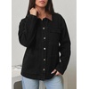 image:imageSidefeel Denim Jacket for Women Long Sleeve Leather Neck Button Down Jean Jacket with Three Big PocketsBlack