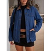 image:imageSidefeel Denim Jacket for Women Long Sleeve Leather Neck Button Down Jean Jacket with Three Big PocketsBluing