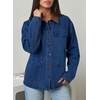 image:imageSidefeel Denim Jacket for Women Long Sleeve Leather Neck Button Down Jean Jacket with Three Big PocketsBluing
