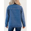 image:imageSidefeel Denim Jacket for Women Long Sleeve Leather Neck Button Down Jean Jacket with Three Big PocketsDark Blue