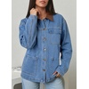 image:imageSidefeel Denim Jacket for Women Long Sleeve Leather Neck Button Down Jean Jacket with Three Big PocketsLight Blue