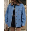 image:imageSidefeel Denim Jacket for Women Long Sleeve Leather Neck Button Down Jean Jacket with Three Big PocketsLight Blue
