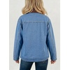 image:imageSidefeel Denim Jacket for Women Long Sleeve Leather Neck Button Down Jean Jacket with Three Big PocketsLight Blue