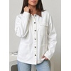 image:imageSidefeel Denim Jacket for Women Long Sleeve Leather Neck Button Down Jean Jacket with Three Big PocketsWhite